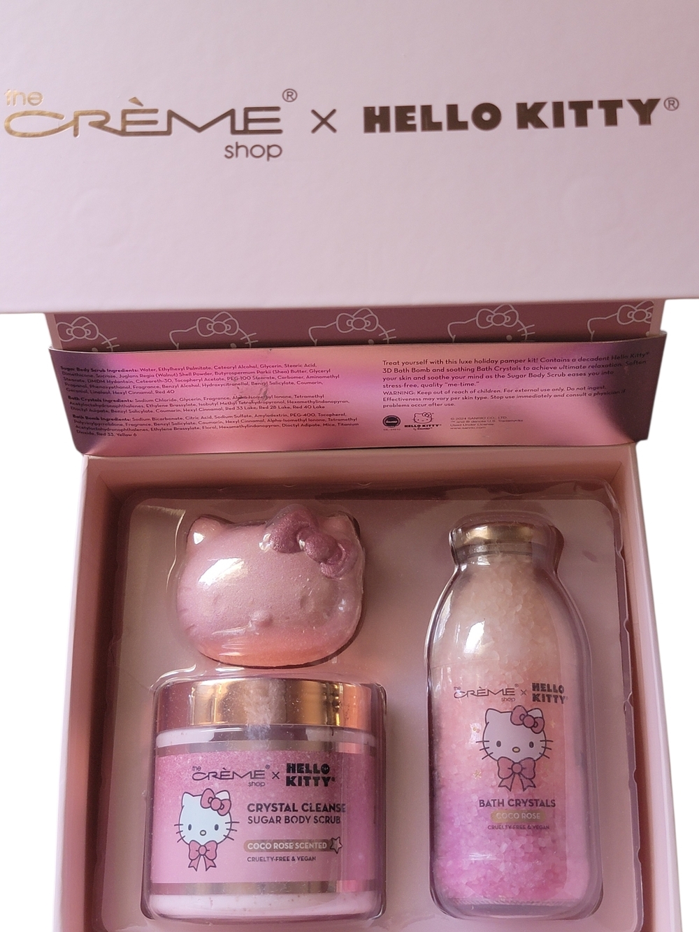 Hello Kitty Pink Crystal Cleanse Sugar Body Scrub & Bath Crystals Gify Set